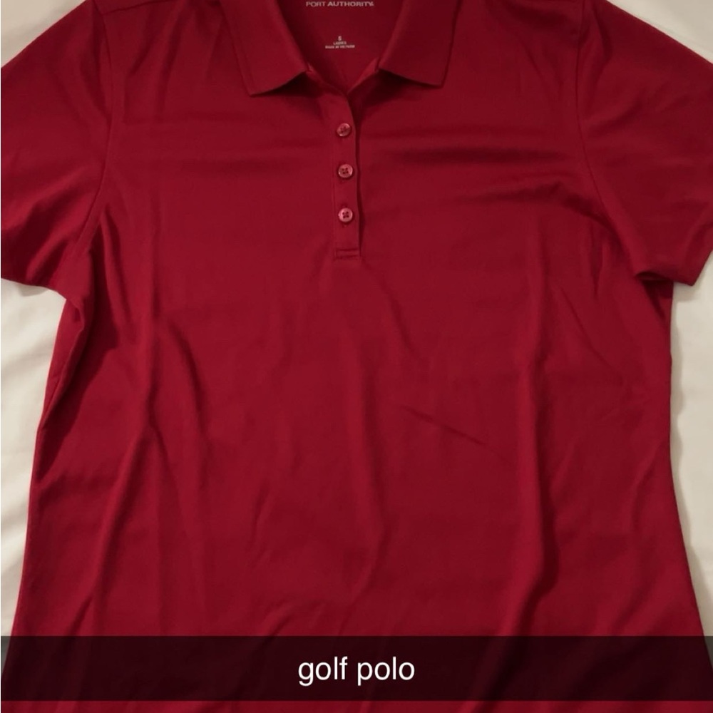 Port Authority Red Fitted Buttoned Polo Top